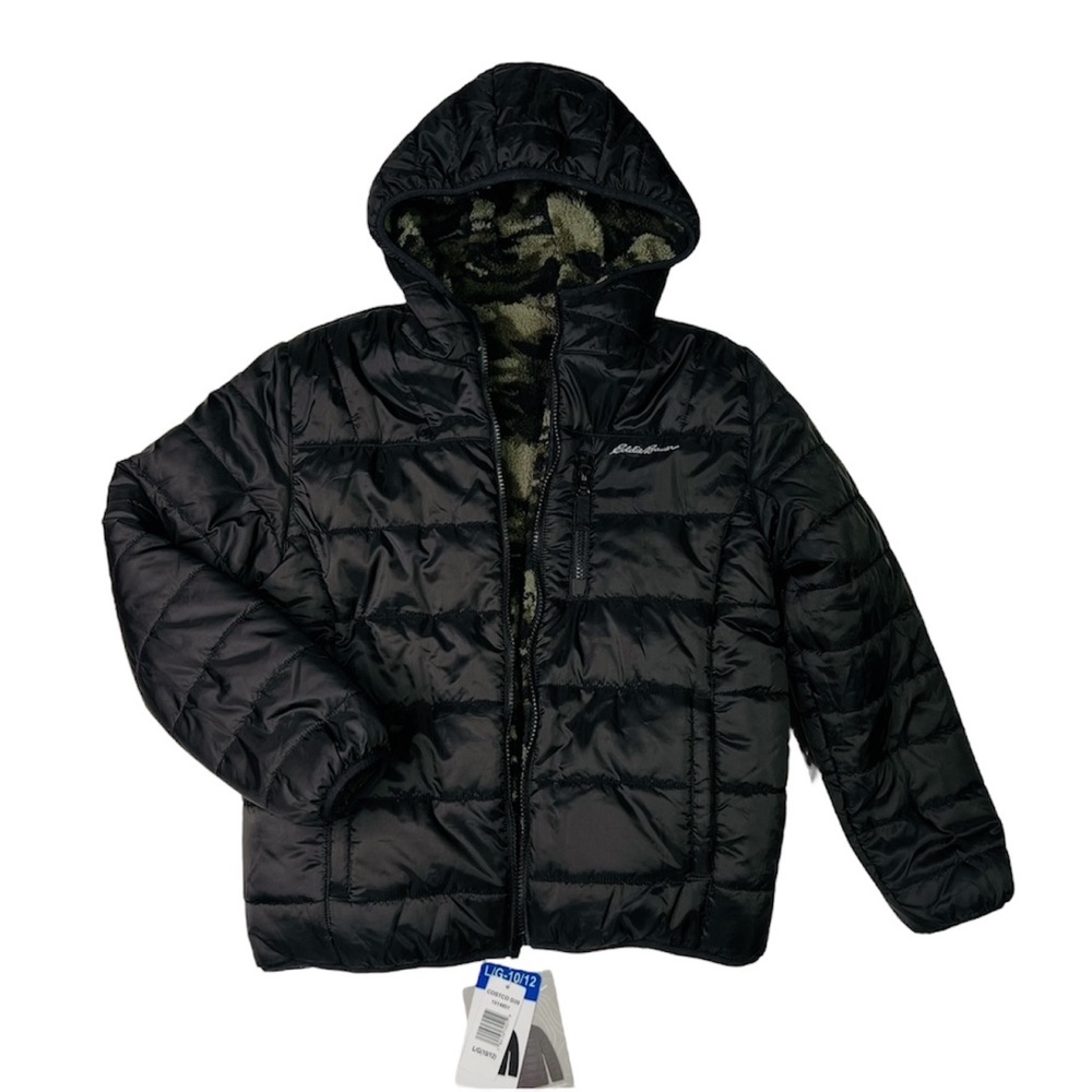 Eddie Bauer Jacket Deer Harbor Black Camo Fleece Reversible Jacket New NWT
